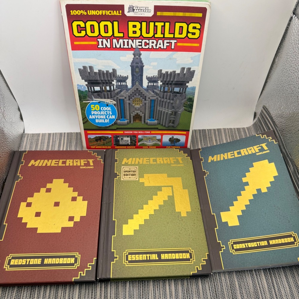 Minecraft Handbook Set of 4 Scholastic Redstone Essential Construction Hardcover